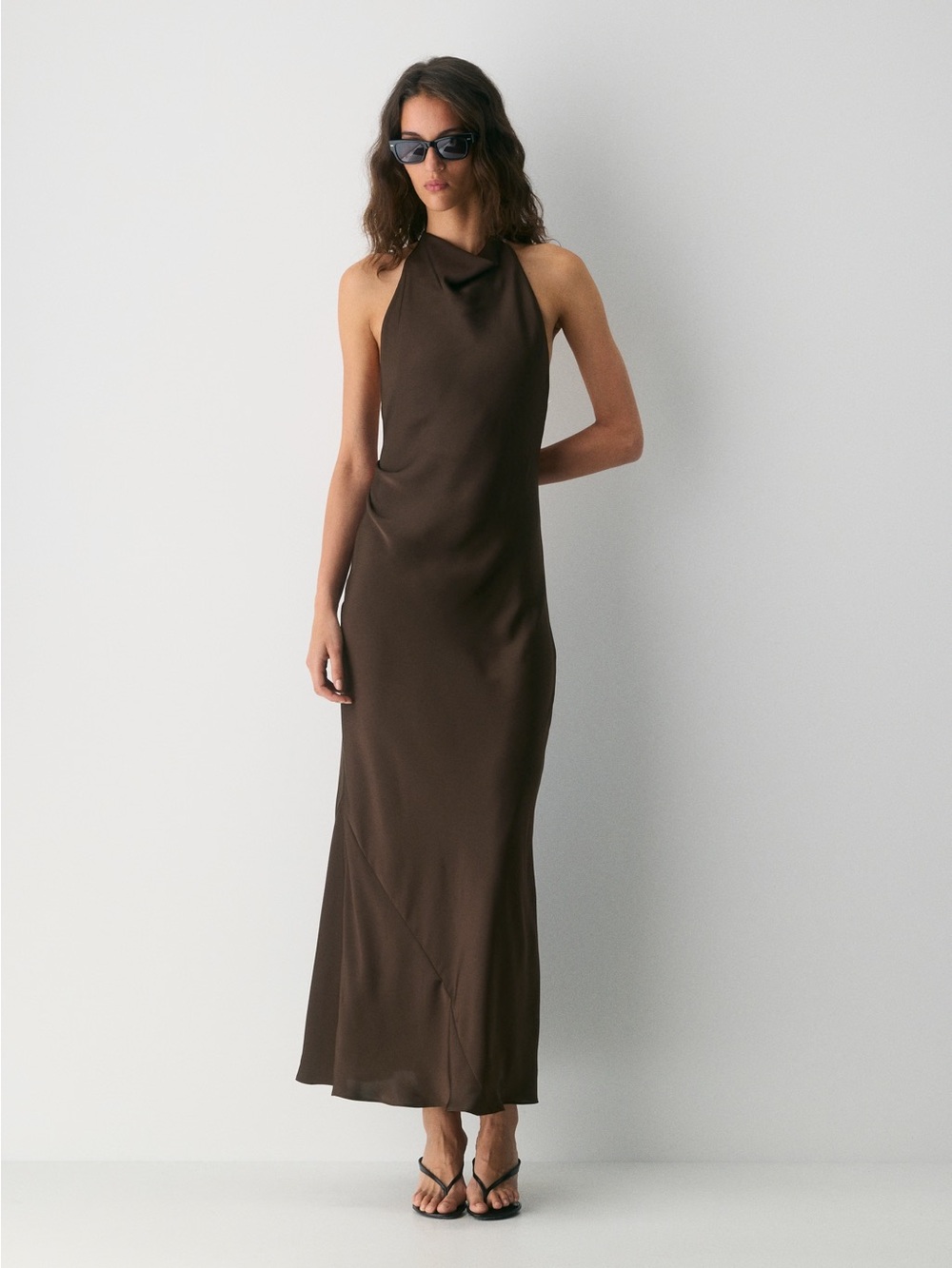 Aritzia Chocolate Brown Halter Midi Slip Dress